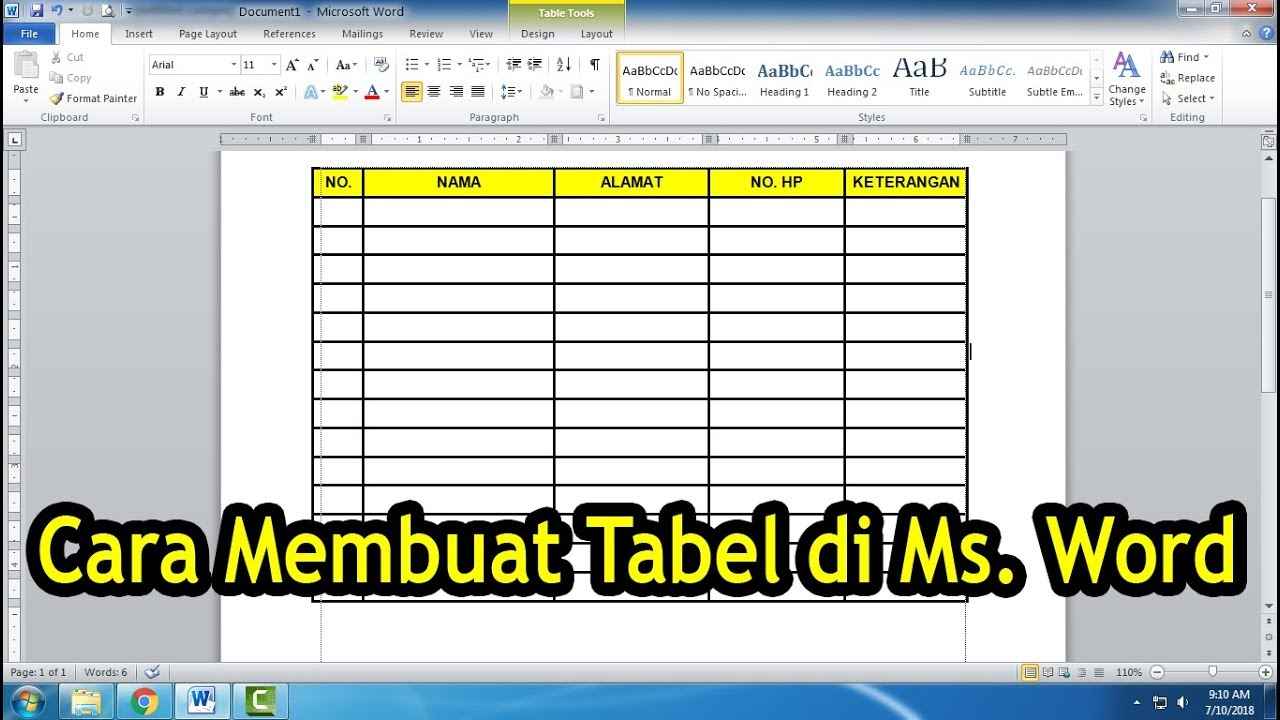 Cara Membuat Tabel di Word