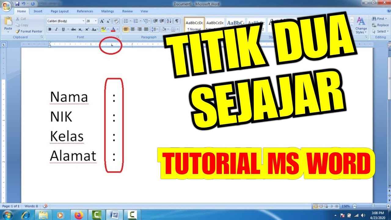 Cara Membuat Titik Dua Sejajar di Word