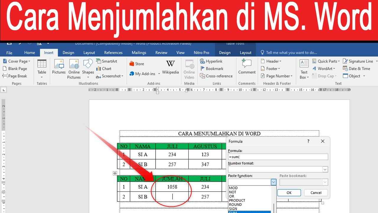 Cara Menjumlahkan di Word