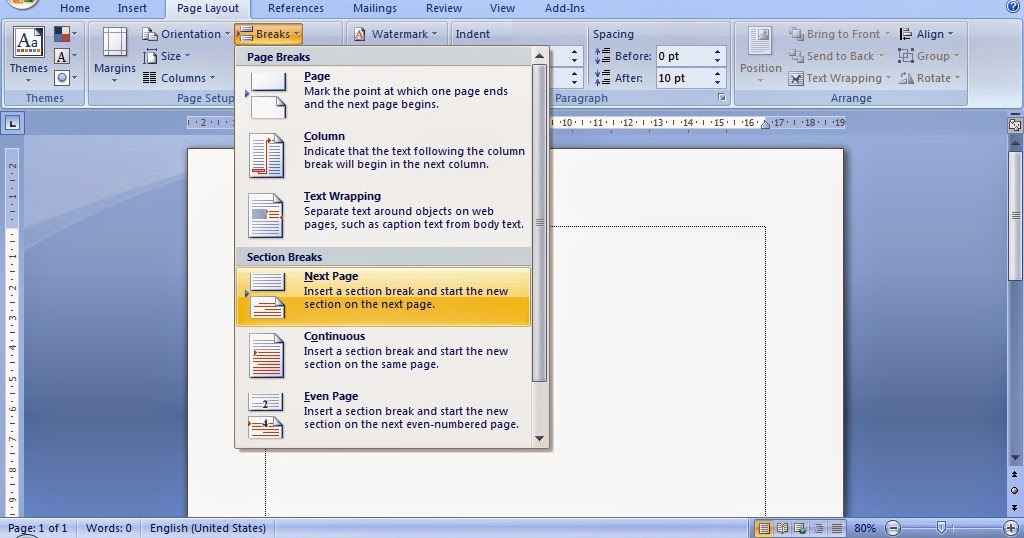 Cara Landscape di Word