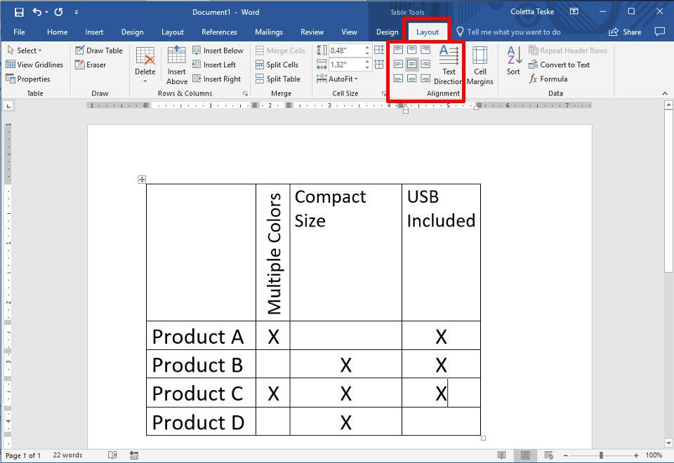 Kalau sudah, bisa klik Text Direction pada kelompok Alignment. Text Direction ini bisa kamu klik beberapa kali hingga mendapatkan arah vertikal yang diinginkan