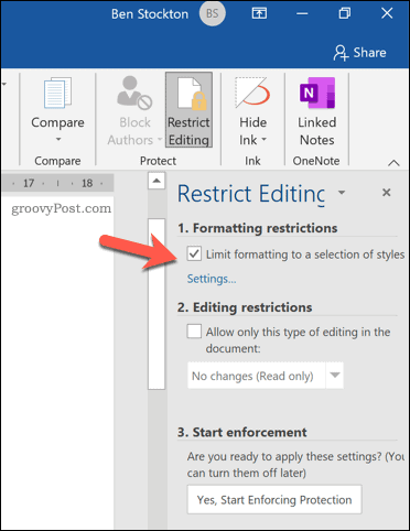 Klik Restrict Editing