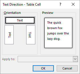 Lanjutkan dengan memilih Text Direction sehingga kotak dialog Text Directions – Table Cell terbuka