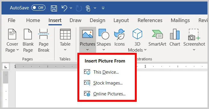 Masukkan foto atau gambar dengan memilih Insert, kemudian klik Pictures