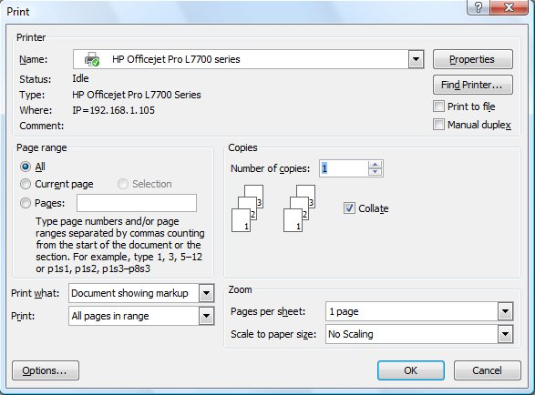 Pilih Printer Properties dan juga Document Size untuk ukuran kertas yang digunakan