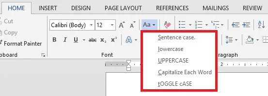 Kemudian akan muncul beberapa pilihan yaitu Capitalize Each Word, lowercase, uppercase, Sentence case, dan toggle case.