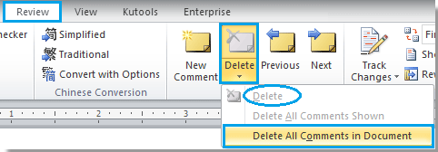 Klik Delete All Comments in Documents