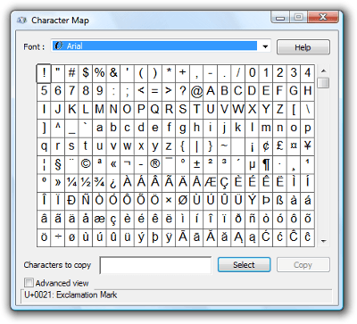 Klik ikon Character Map tersebut sehingga jendelanya akan terbuka.