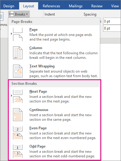 Lalu, pilihlah menu Bar à Layout à Braks yang ada pada menu paling atas Ms Word.