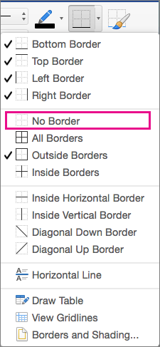 Selanjutnya kita harus menghilangkan garis tabel dengan cara menekan tombol Borders dan pilih menu No Borders.