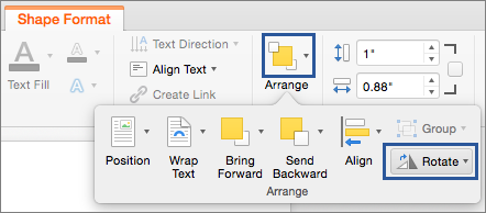 Setelah itu masuk ke dalam tab Format, cari opsi Arrange dan pilih menu Rotate.