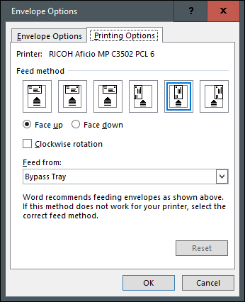 Setelah itu, pindah ke tab selanjutnya yaitu Printing Options  kamu bisa memilih pada opsi Feed Method