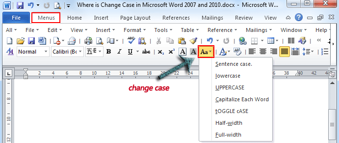 Tekan pilihan Change Case yang ada di Ribbon Tab. Tab ini ada dalam tab Home yang berbentuk kotak tarik turun. cara merubah huruf kecil menjadi huruf besar di word