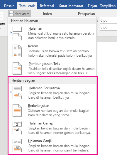 Berikan Section Break Halaman Isi