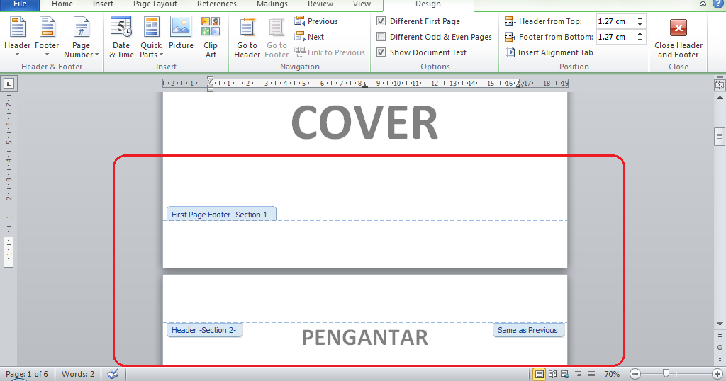 Cara Mengubah Section di Word