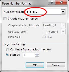 Pada kotak dialog Page Number Format, pilih Roman Numerals (I, II, III, ...) pada daftar Format Number.