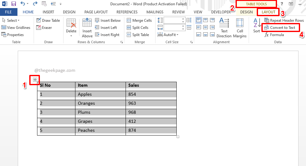 Setelah menemukan tabel yang hendak dihapus tersebut, klik opsi “Layout” dan “Convert to Text”.